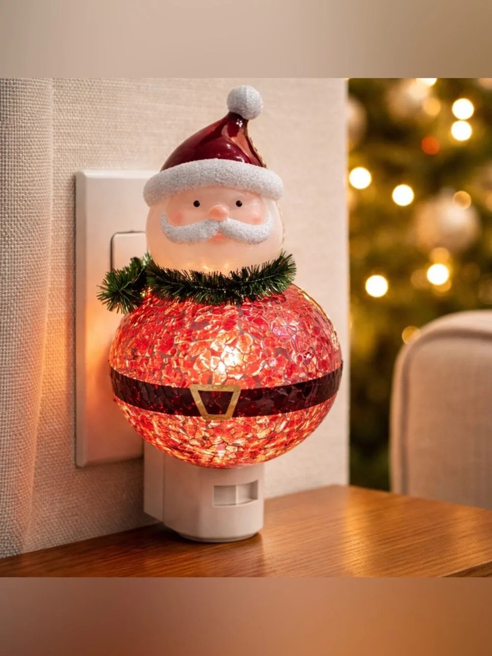 Stained Glass Santa Night Light